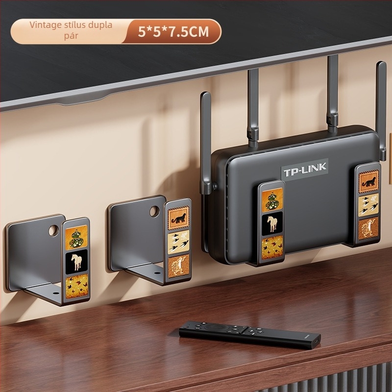 Falihoz rögzíthető router tartó, optikai modem és WiFi doboz számára – Szénacél, töbfunkciós, modern minimalista stílus, Modell 2365985190479693696