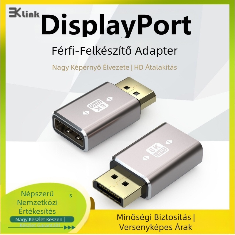 DP-átalakító adapter Mini DP-hez, monitorhoz és grafikus kártyához, DP interfész, egyfejű csatlakozó