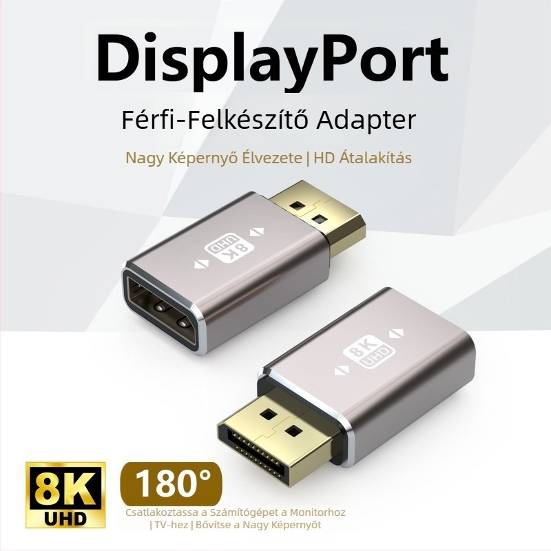 DP-átalakító adapter Mini DP-hez, monitorhoz és grafikus kártyához, DP interfész, egyfejű csatlakozó