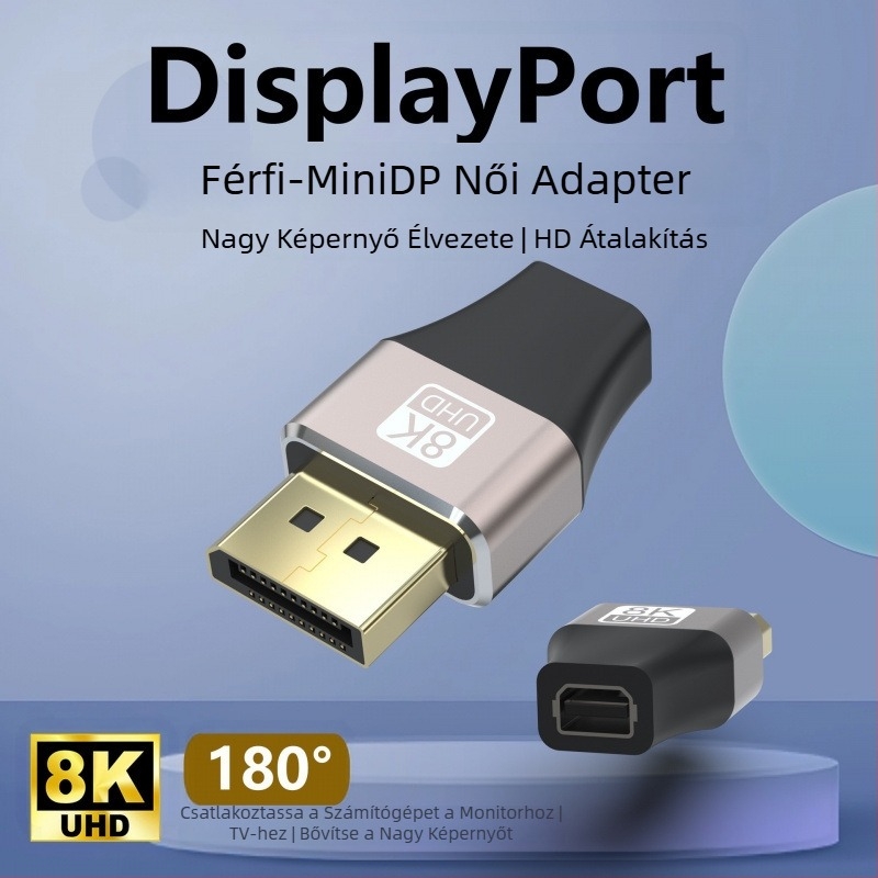 DP-átalakító adapter Mini DP-hez, monitorhoz és grafikus kártyához, DP interfész, egyfejű csatlakozó
