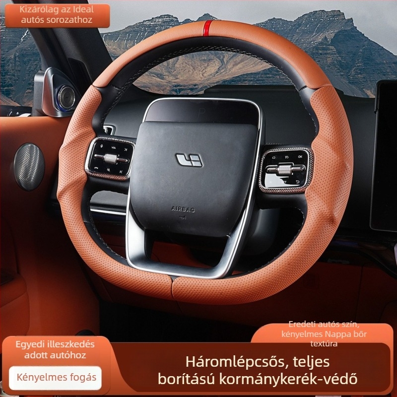 Háromrészes kormányvédő Nappa bőrből, csúszásmentes, lélegző, négy évszakos univerzális, Li Auto L6/L7/L8/L9 kompatibilis