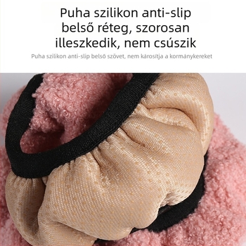 Autó kormányvédő huzat — plüss téli, csúszásmentes, szintetikus rost, univerzális felszerelés