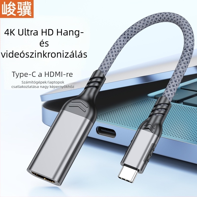 Type-C to HDMI adapter kábel, 4K kimenet (30/60 Hz tételsor szerint), HDMI interfész, 5 Gbps adatátvitel, hossz 0,2 m
