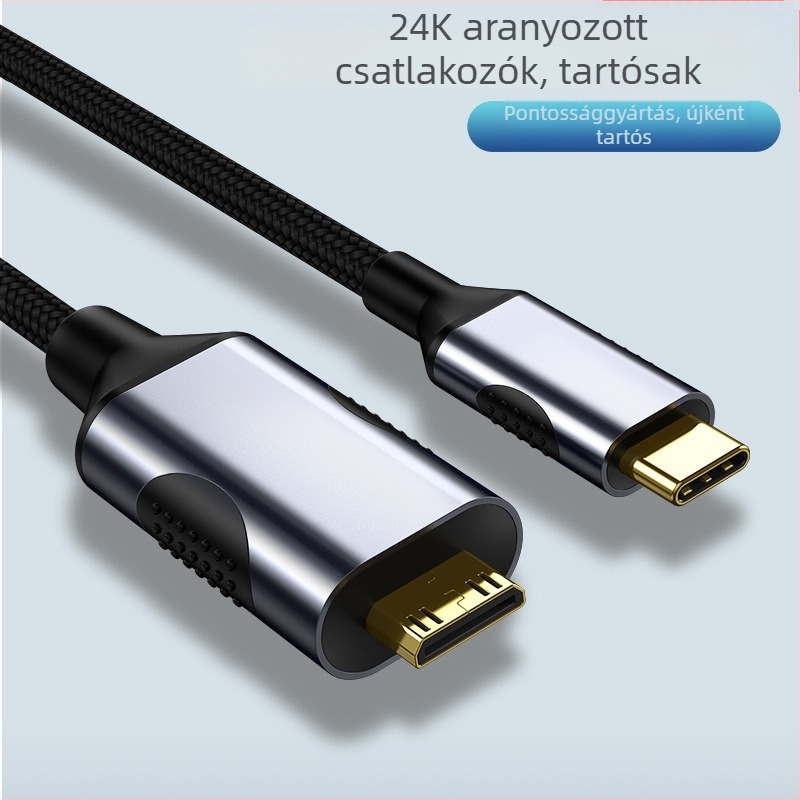 Type-C–tól Mini HDMI adapter kábel, HDMI interfész, LT8711GX chip, 10 Gbps adatátvitel, hossz 1–3 m, ónnal bevont rézvezeték