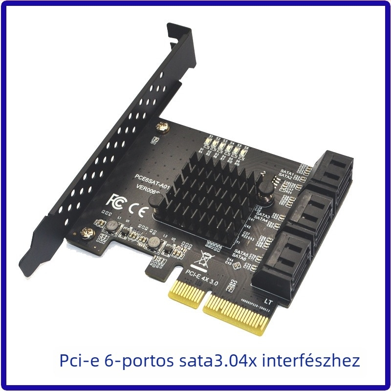 PCIe–SATA bővítő kártya, 6/8/10-portos, SATA 3.0, ASM1166/JMB575 vezérlő, PCIe 3.0, 6000 MB/s