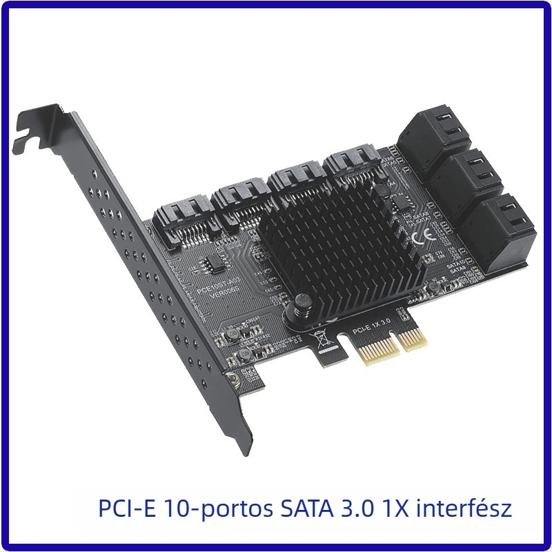 PCIe–SATA bővítő kártya, 6/8/10-portos, SATA 3.0, ASM1166/JMB575 vezérlő, PCIe 3.0, 6000 MB/s
