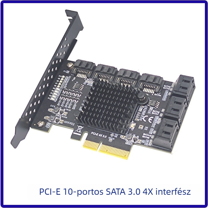 PCIe–SATA bővítő kártya, 6/8/10-portos, SATA 3.0, ASM1166/JMB575 vezérlő, PCIe 3.0, 6000 MB/s