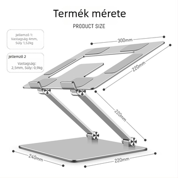 Laptop támasz hűtőállvány, alumíniumötvözet, összecsukható, modell 007, 1,52 kg