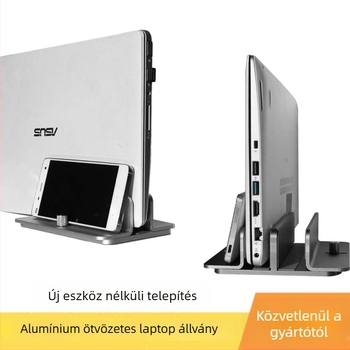 Alumínium ötvözetes laptop állvány, modell SZ Storage Rack — kettős slot, hűtés, sokoldalú tárolás