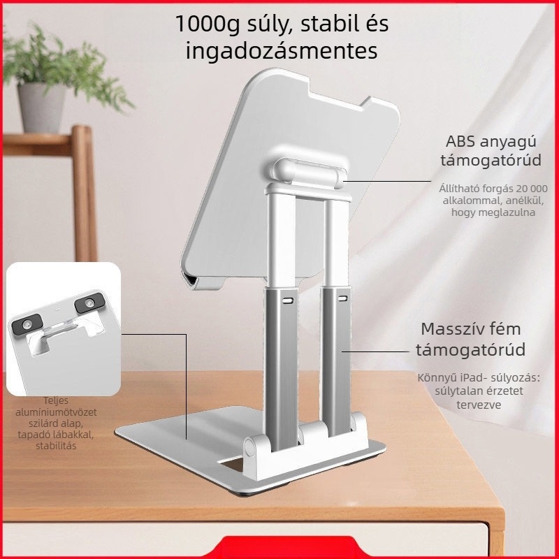 Alumíniumötvözetes asztali állvány tabletekhez, állítható alap