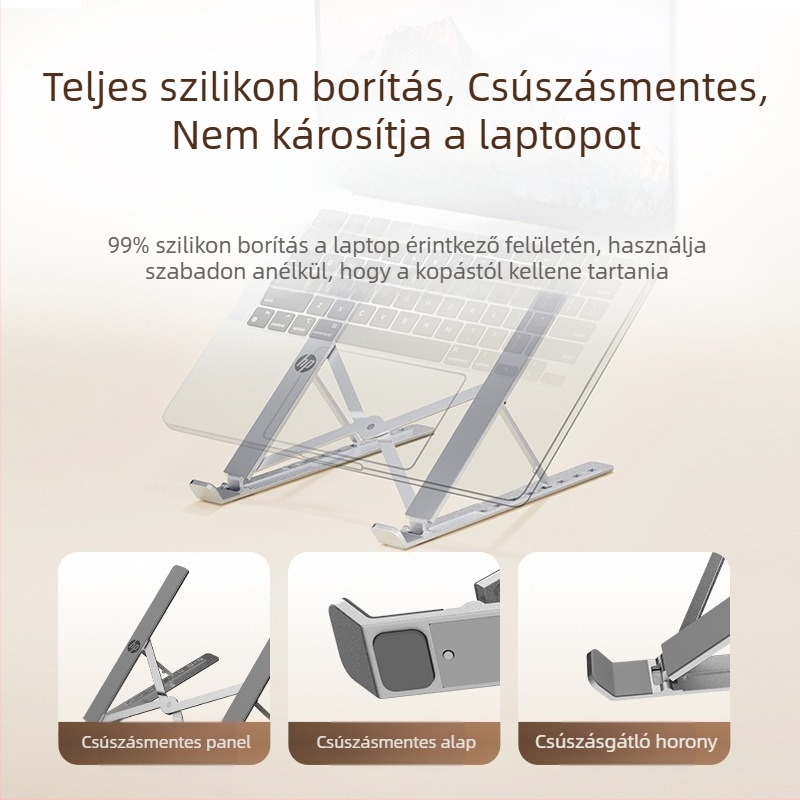 HP ZJ20 alumíniumötvözetes laptop állvány, magasságban állítható hűtőállvány gaming laptopokhoz, összecsukható és hordozható, stabil, fémből készült