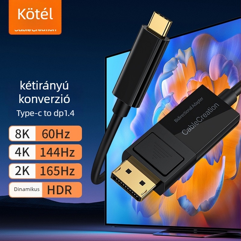Type-C a DP 1.4 bővítő dokklaptopokhoz, 8K60Hz támogatás • DP interfész • PS8468 chip • rézmag • alumínium/ABS ház • modell CD0736-G