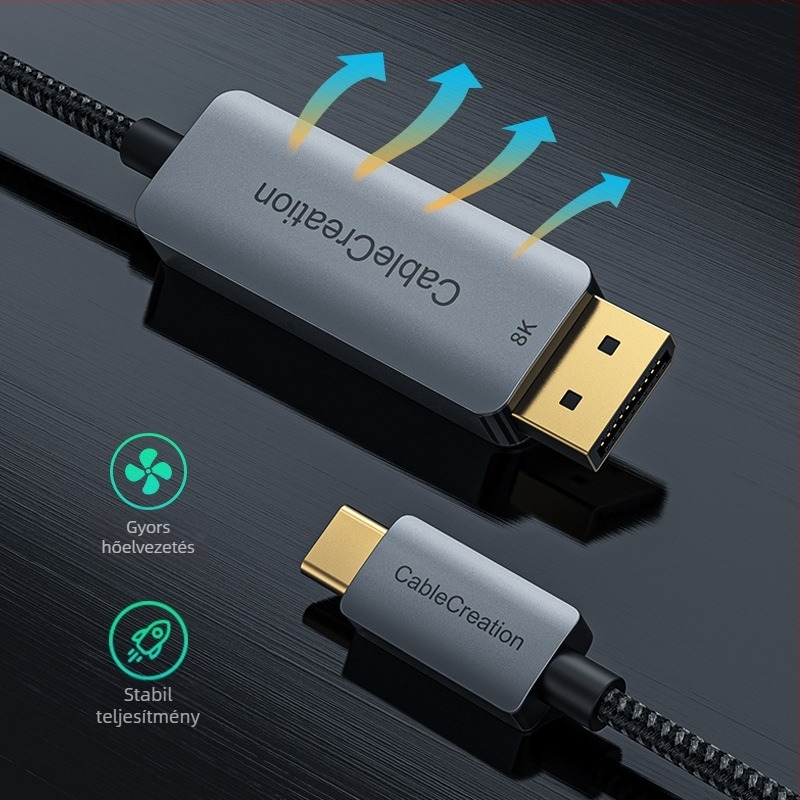 Type-C a DP 1.4 bővítő dokklaptopokhoz, 8K60Hz támogatás • DP interfész • PS8468 chip • rézmag • alumínium/ABS ház • modell CD0736-G