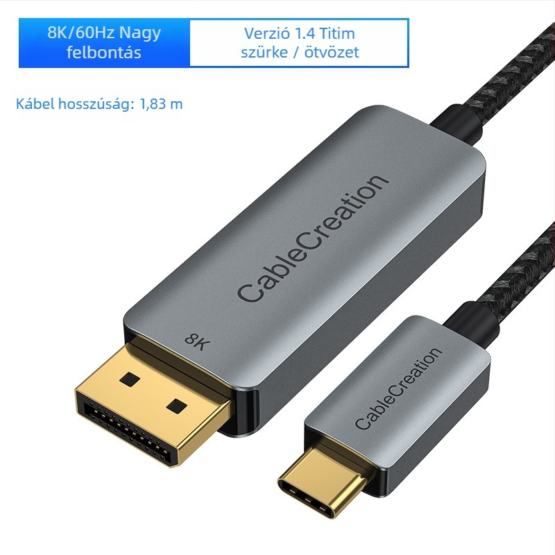 Type-C a DP 1.4 bővítő dokklaptopokhoz, 8K60Hz támogatás • DP interfész • PS8468 chip • rézmag • alumínium/ABS ház • modell CD0736-G
