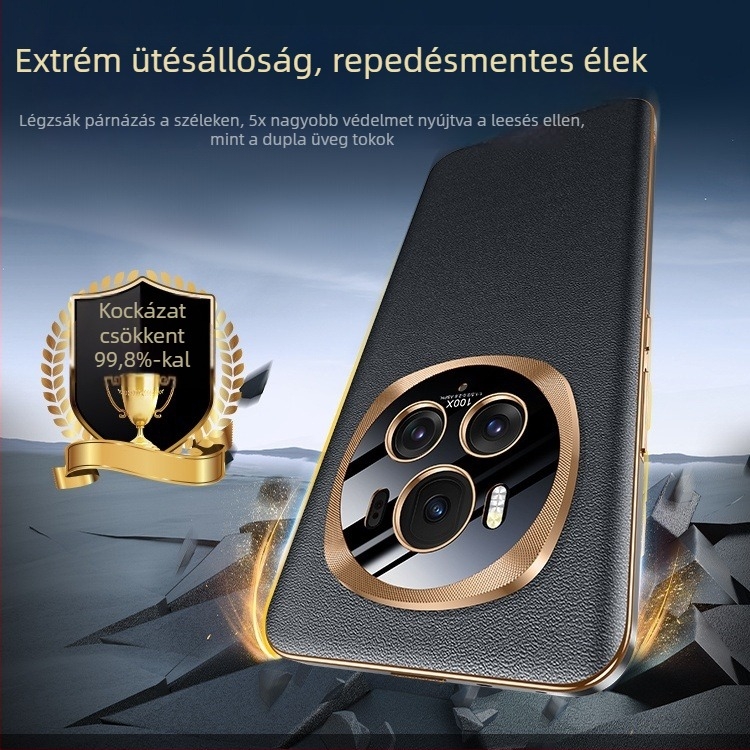 Honor Magic6 Pro telefonhoz készült tok – valódi bőr és fém kivitel, lencsevédő, teljes lefedés, ütésálló.