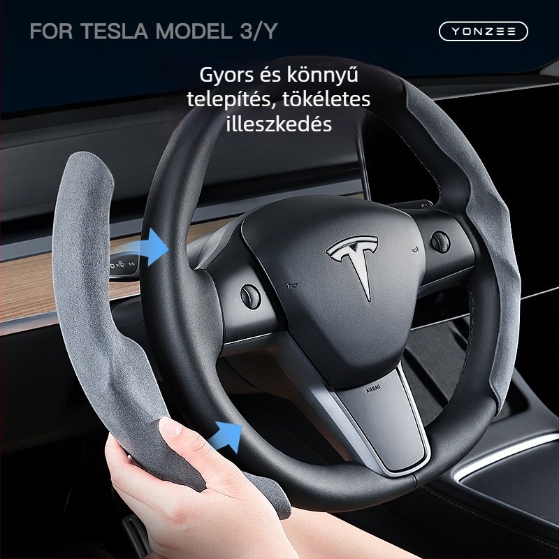 Tesla Model 3/Y/YL kormánykerék borítás, univerzális, minden évszakra, fehér velúr dekoratív kiegészítő