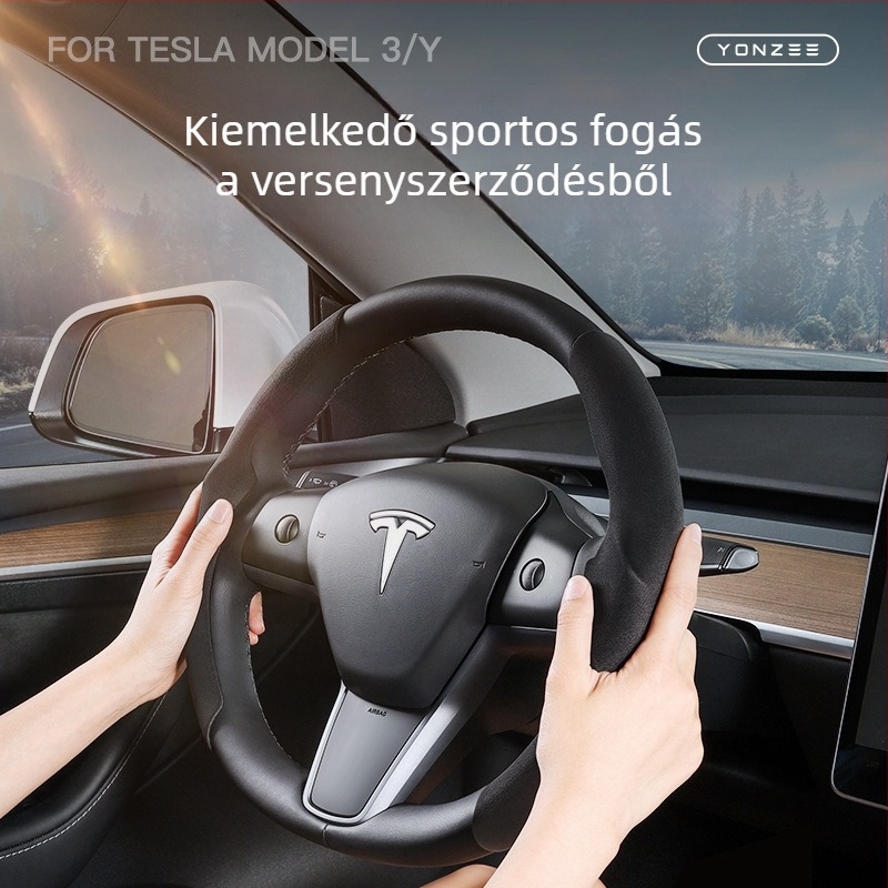 Tesla Model 3/Y/YL kormánykerék borítás, univerzális, minden évszakra, fehér velúr dekoratív kiegészítő
