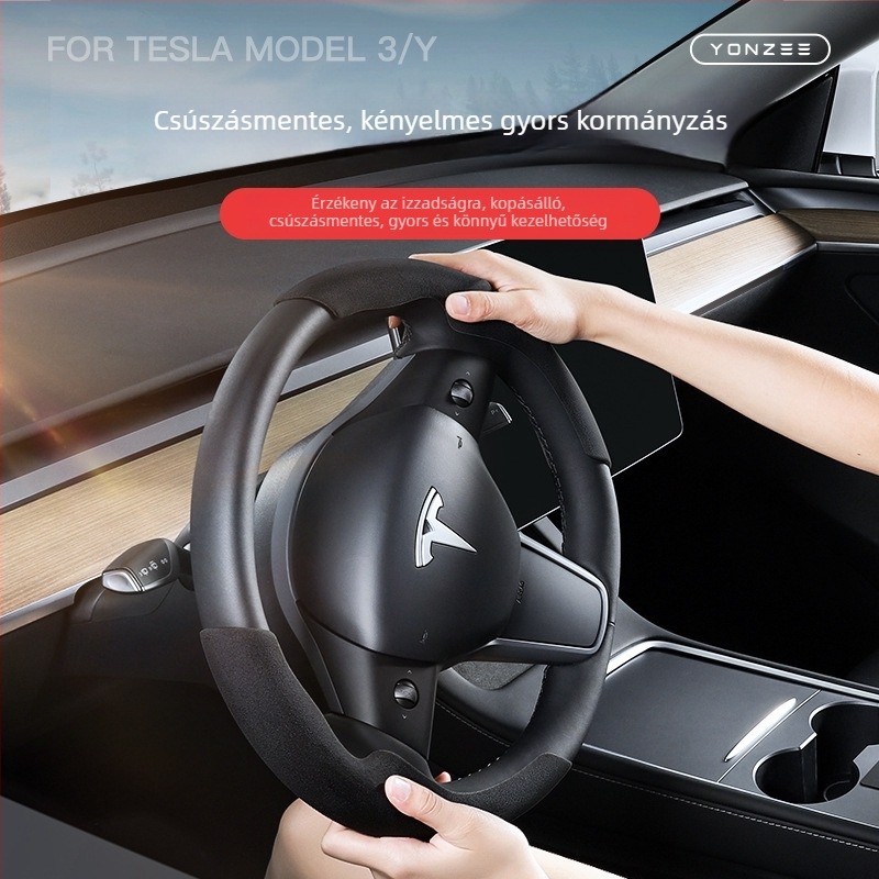 Tesla Model 3/Y/YL kormánykerék borítás, univerzális, minden évszakra, fehér velúr dekoratív kiegészítő