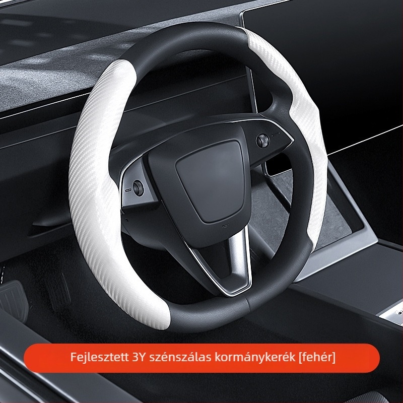 Tesla Model 3/Y/YL kormánykerék borítás, univerzális, minden évszakra, fehér velúr dekoratív kiegészítő