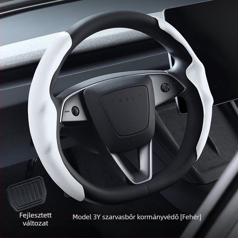 Tesla Model 3/Y/YL kormánykerék borítás, univerzális, minden évszakra, fehér velúr dekoratív kiegészítő