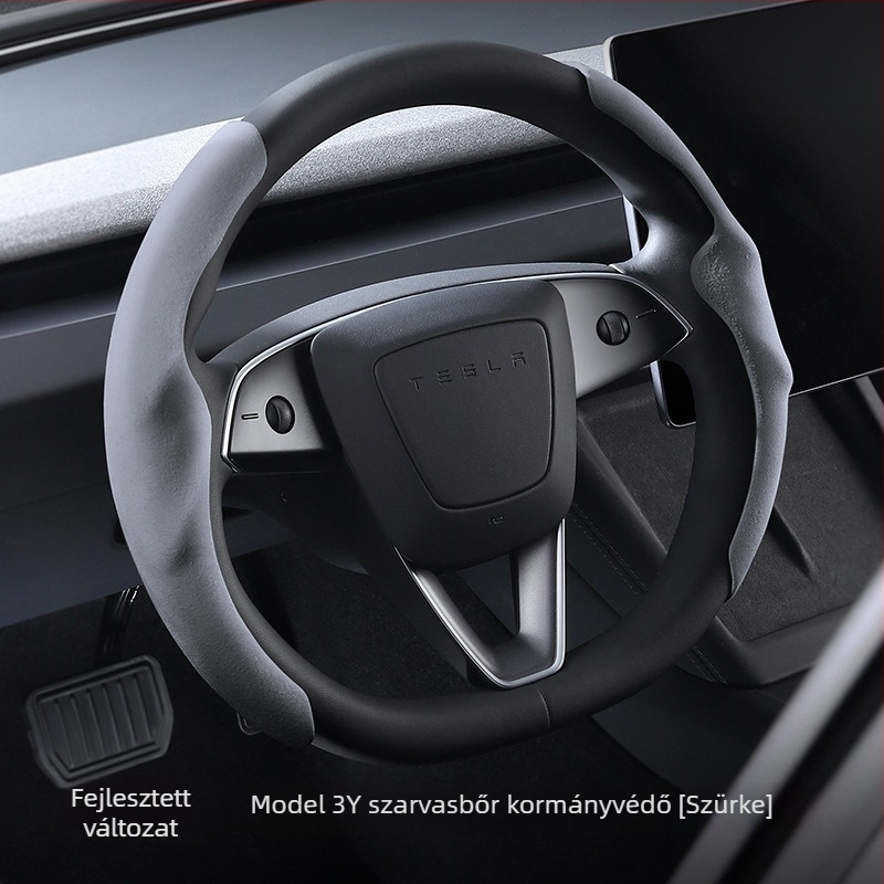 Tesla Model 3/Y/YL kormánykerék borítás, univerzális, minden évszakra, fehér velúr dekoratív kiegészítő