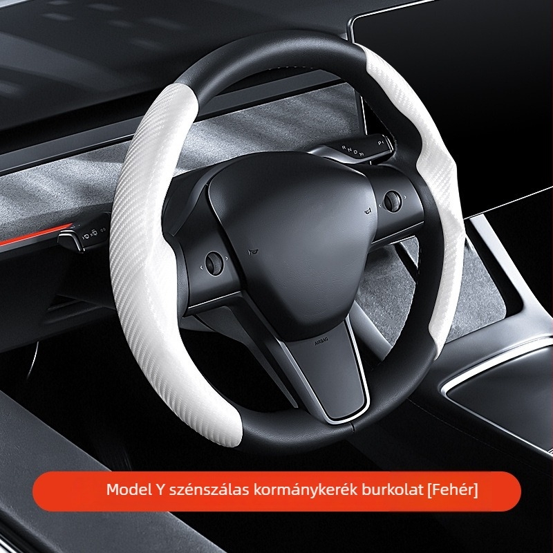 Tesla Model 3/Y/YL kormánykerék borítás, univerzális, minden évszakra, fehér velúr dekoratív kiegészítő