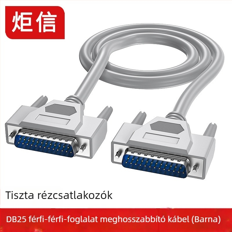 DB25 hosszabbító kábel, csatlakozók: férfi–férfi–női, 25 pin, réz vezető, dupla árnyékolás, ipari minőség, elérhető hosszok 0,5–15 m