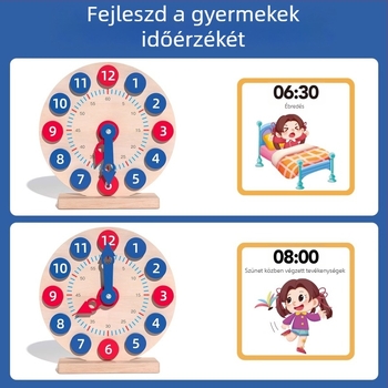 Fából készült oktató óra gyerekeknek 4–6 éveseknek, DIY-barát, nem elektromos, kézzel történő időtanulás