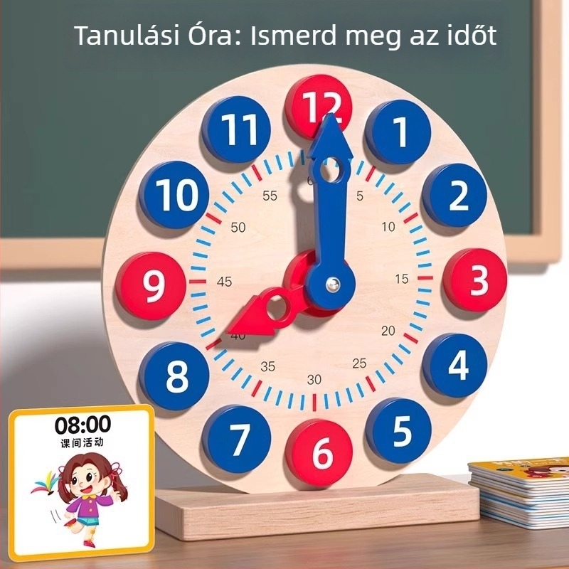 Fából készült oktató óra gyerekeknek 4–6 éveseknek, DIY-barát, nem elektromos, kézzel történő időtanulás