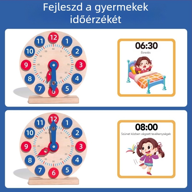 Fából készült oktató óra gyerekeknek 4–6 éveseknek, DIY-barát, nem elektromos, kézzel történő időtanulás