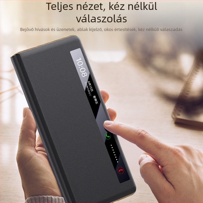 Honor Magic V5-höz flip-top PU tok, elektroplattált felülettel, csúszásmentes, ütésálló, ujjlenyomat-mentes, könnyed luxus stílus