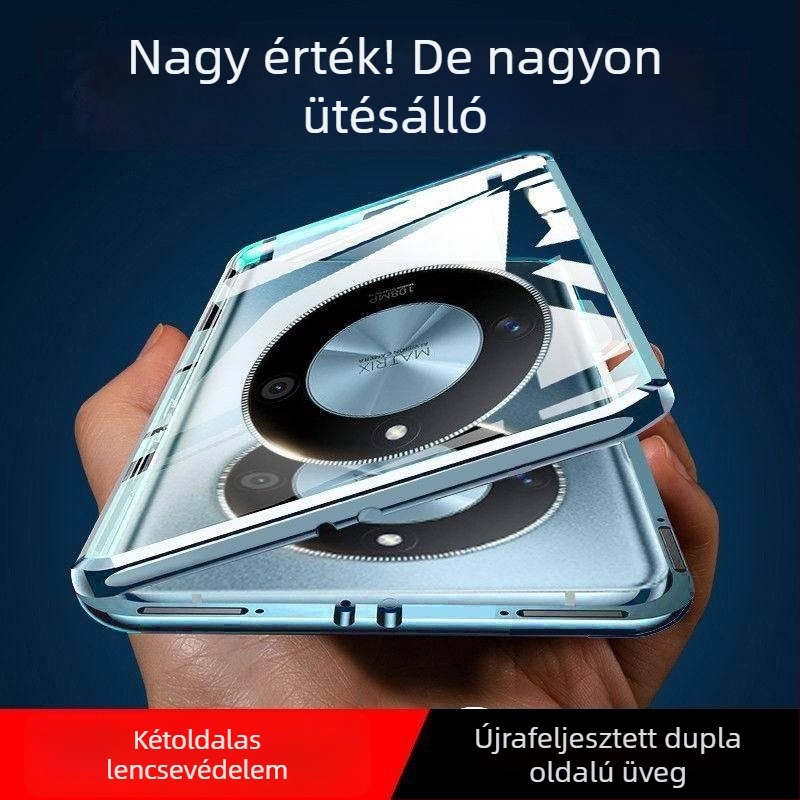 Huawei X50 telefonvédő tok üveg tükrös felülettel, mágneses, testreszabható
