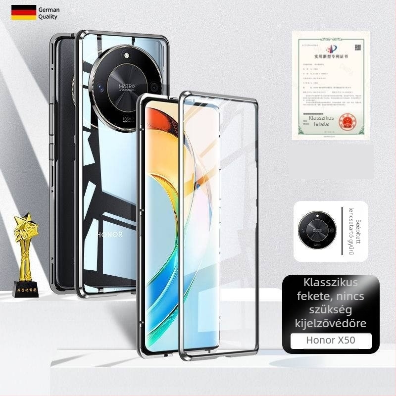 Huawei X50 telefonvédő tok üveg tükrös felülettel, mágneses, testreszabható