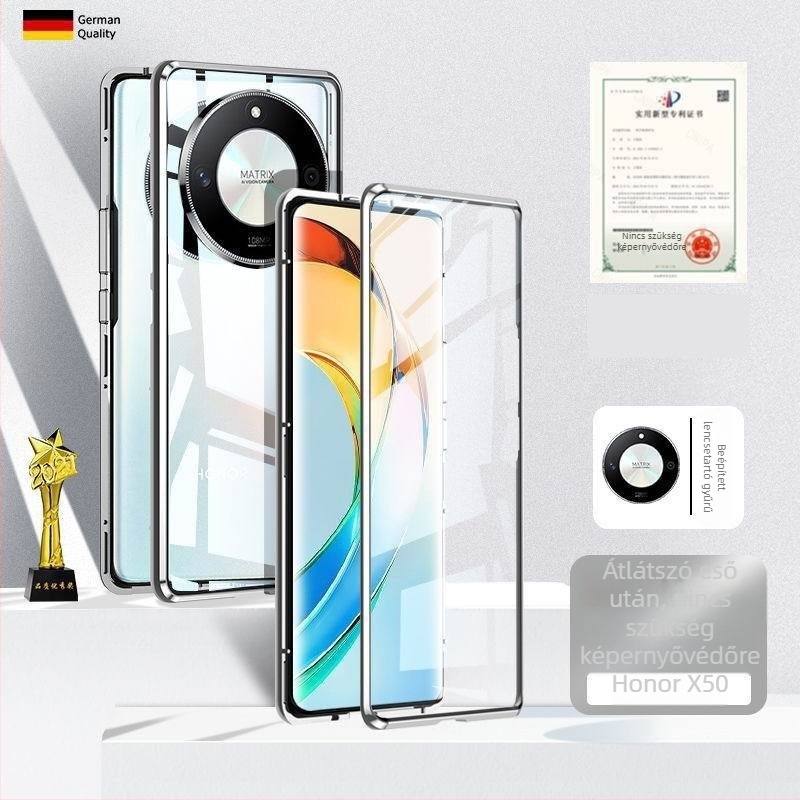 Huawei X50 telefonvédő tok üveg tükrös felülettel, mágneses, testreszabható