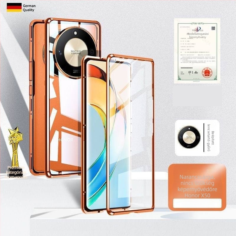 Huawei X50 telefonvédő tok üveg tükrös felülettel, mágneses, testreszabható