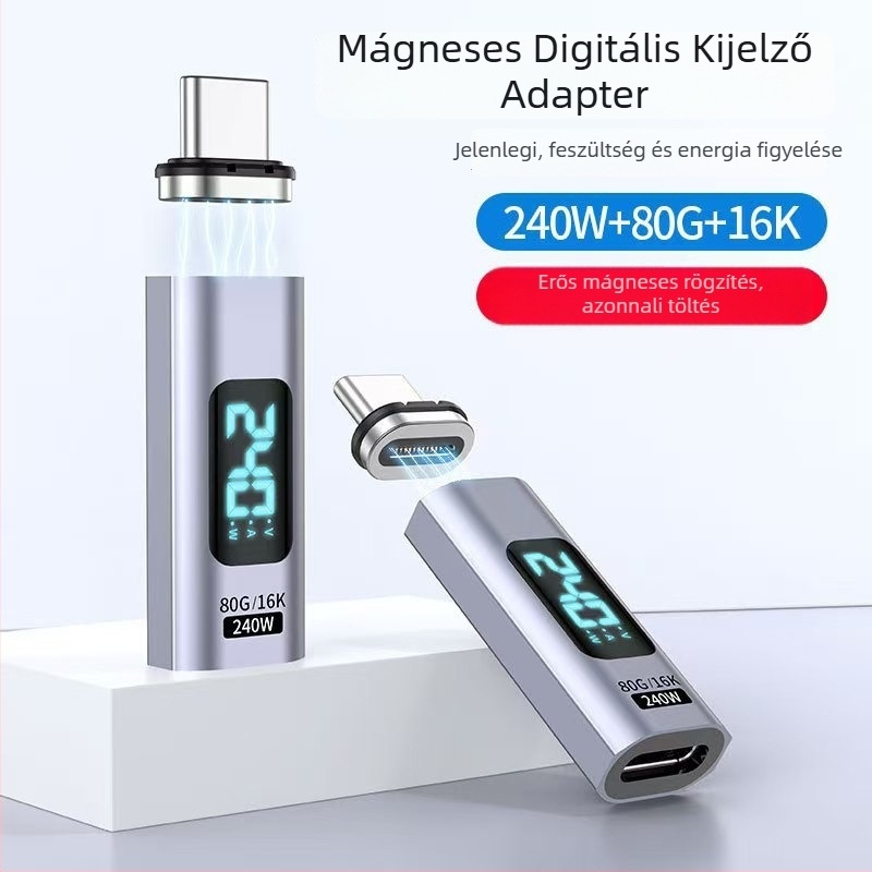 Mágneses USB-C adapter kettős digitális kijelzővel, 100W
