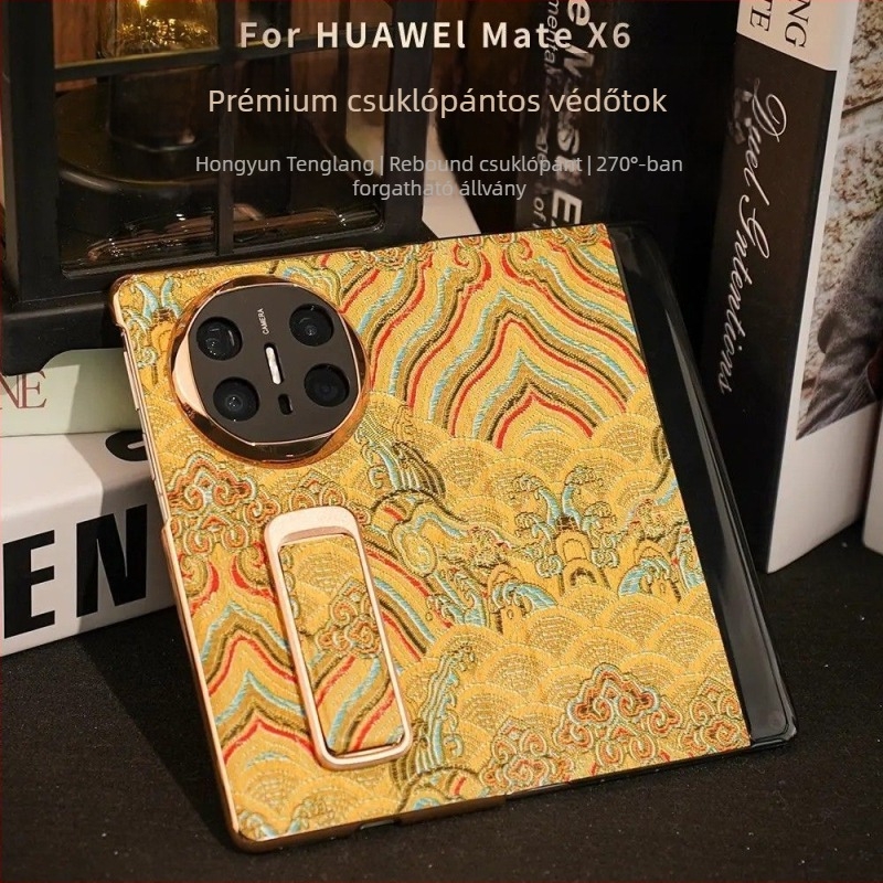 Huawei Mate X6hoz készült bőrtok forgó állvánnyal, teljes védelem és ütésálló X5