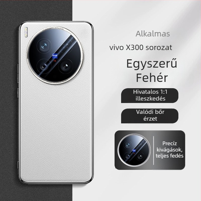 Vivo X300 Pro védőtok teljes lefedettséggel, lencsevédő fóliával, műbőr, elektroplatt bevonattal, csúszásmentes és ütésálló