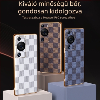 Huawei P60 / P60 Pro tok, kockás mintával, teljes védelem, lencsevédő, ütésálló TPU