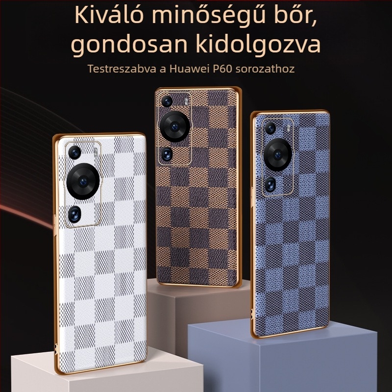 Huawei P60 / P60 Pro tok, kockás mintával, teljes védelem, lencsevédő, ütésálló TPU