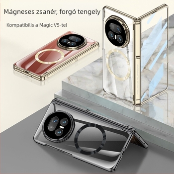 HONOR MagicV5-höz készült telefontok oldalsó táska állvánnyal, átlátszó zsanérral, ütésálló védelemmel