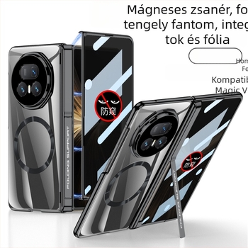 HONOR MagicV5-höz készült telefontok oldalsó táska állvánnyal, átlátszó zsanérral, ütésálló védelemmel