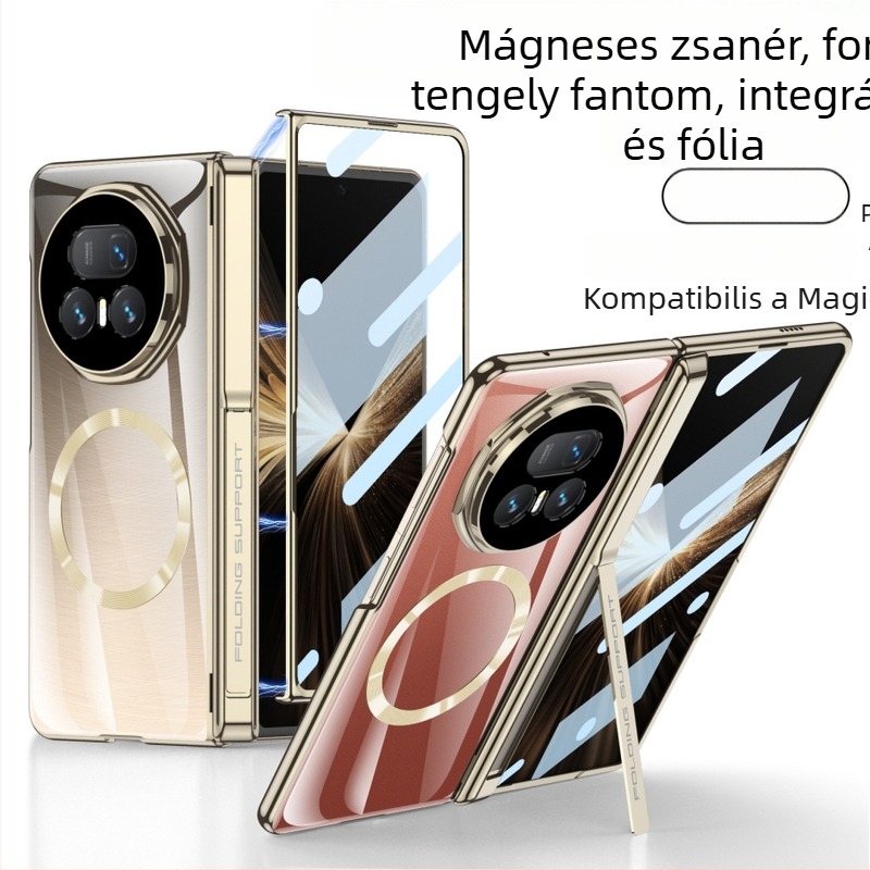 HONOR MagicV5-höz készült telefontok oldalsó táska állvánnyal, átlátszó zsanérral, ütésálló védelemmel