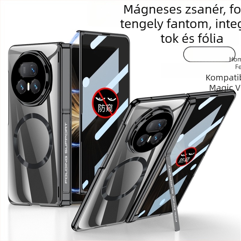 HONOR MagicV5-höz készült telefontok oldalsó táska állvánnyal, átlátszó zsanérral, ütésálló védelemmel