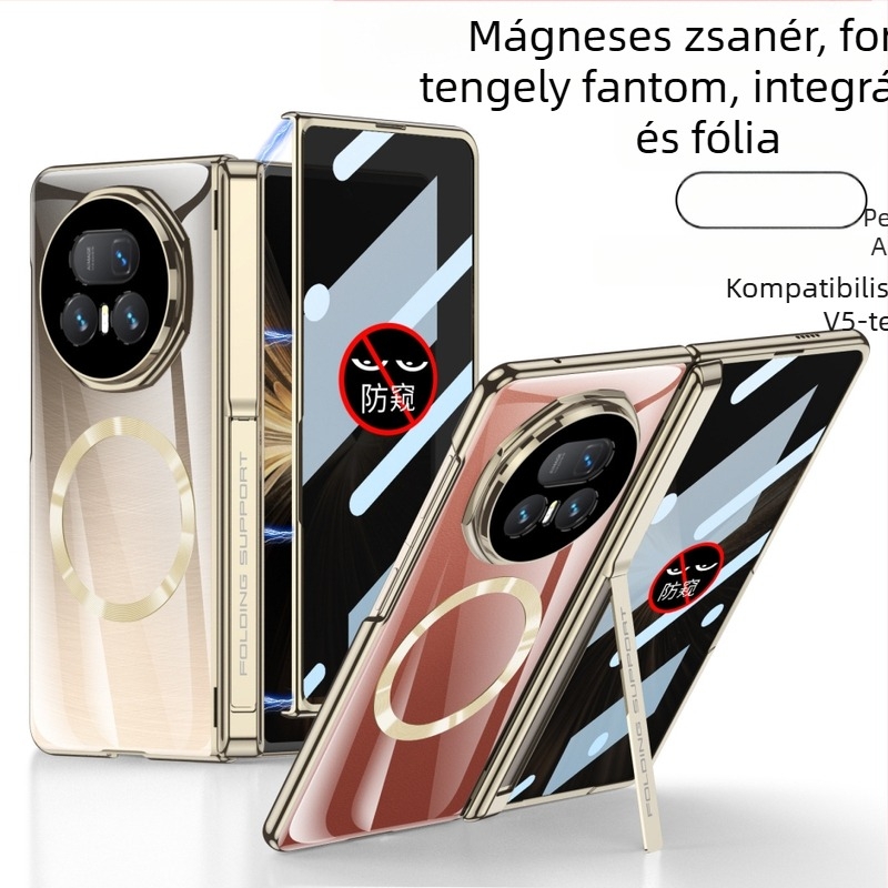 HONOR MagicV5-höz készült telefontok oldalsó táska állvánnyal, átlátszó zsanérral, ütésálló védelemmel