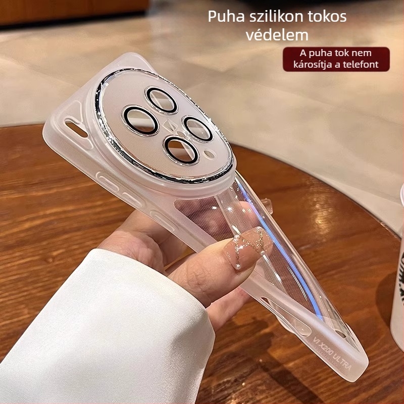 Átlátszó TPU puha tok Vivo X300-hoz lencsevédő fóliával – minimalistikus, ütésálló