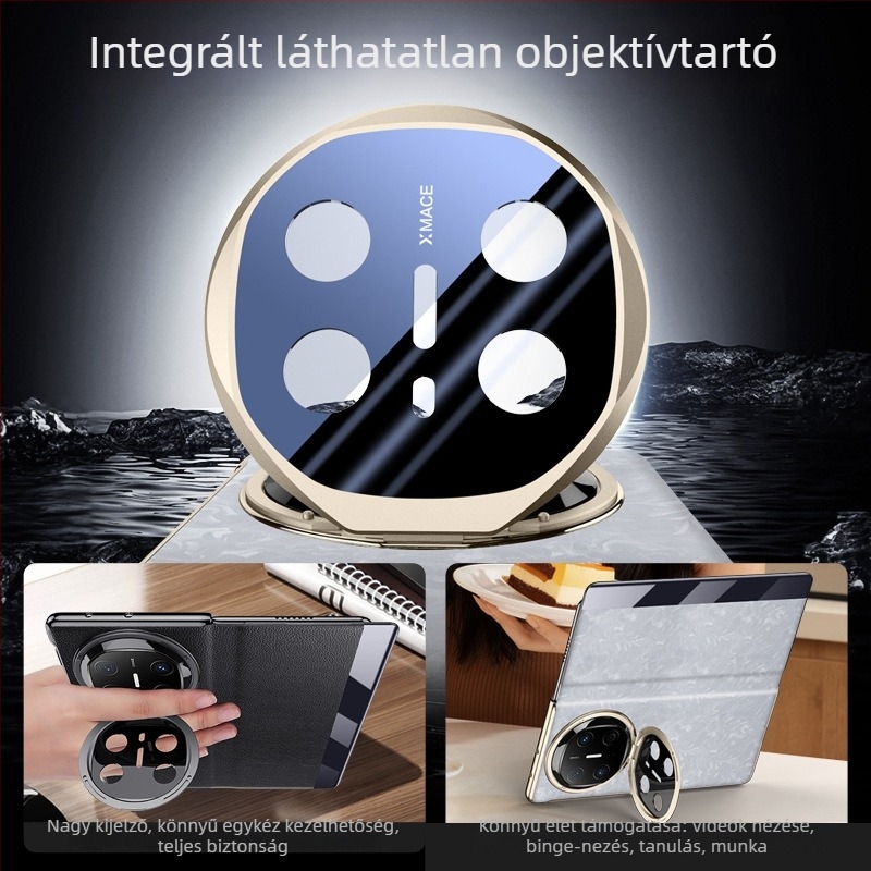 Huawei Mate X6-höz készült tok elektroplatinált lencsetartóval, intelligens ablakos flip fedéllel, teljes védelem, ütésálló, műbőr