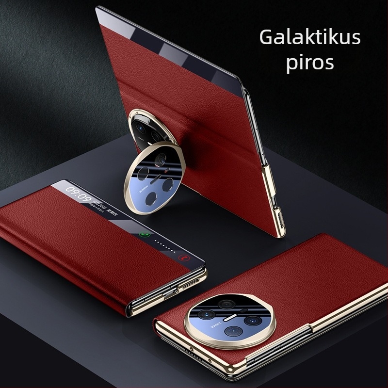 Huawei Mate X6-höz készült tok elektroplatinált lencsetartóval, intelligens ablakos flip fedéllel, teljes védelem, ütésálló, műbőr