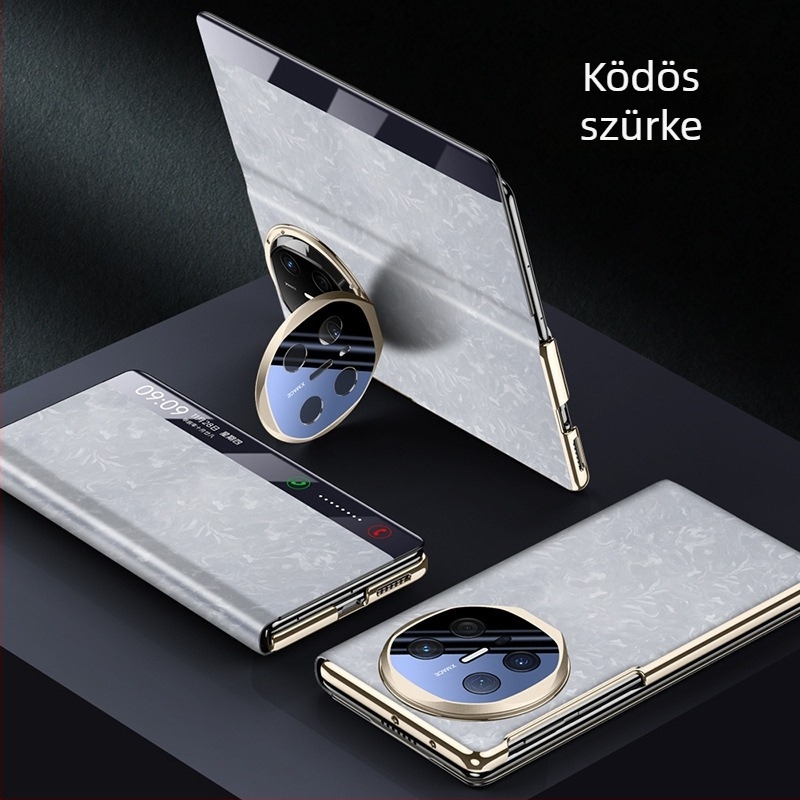 Huawei Mate X6-höz készült tok elektroplatinált lencsetartóval, intelligens ablakos flip fedéllel, teljes védelem, ütésálló, műbőr