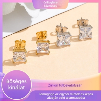 Fülbevalók 925 ezüstből, négy karmos foglalatú cirkónium kövekkel, mikro-inlay, koreai stílus